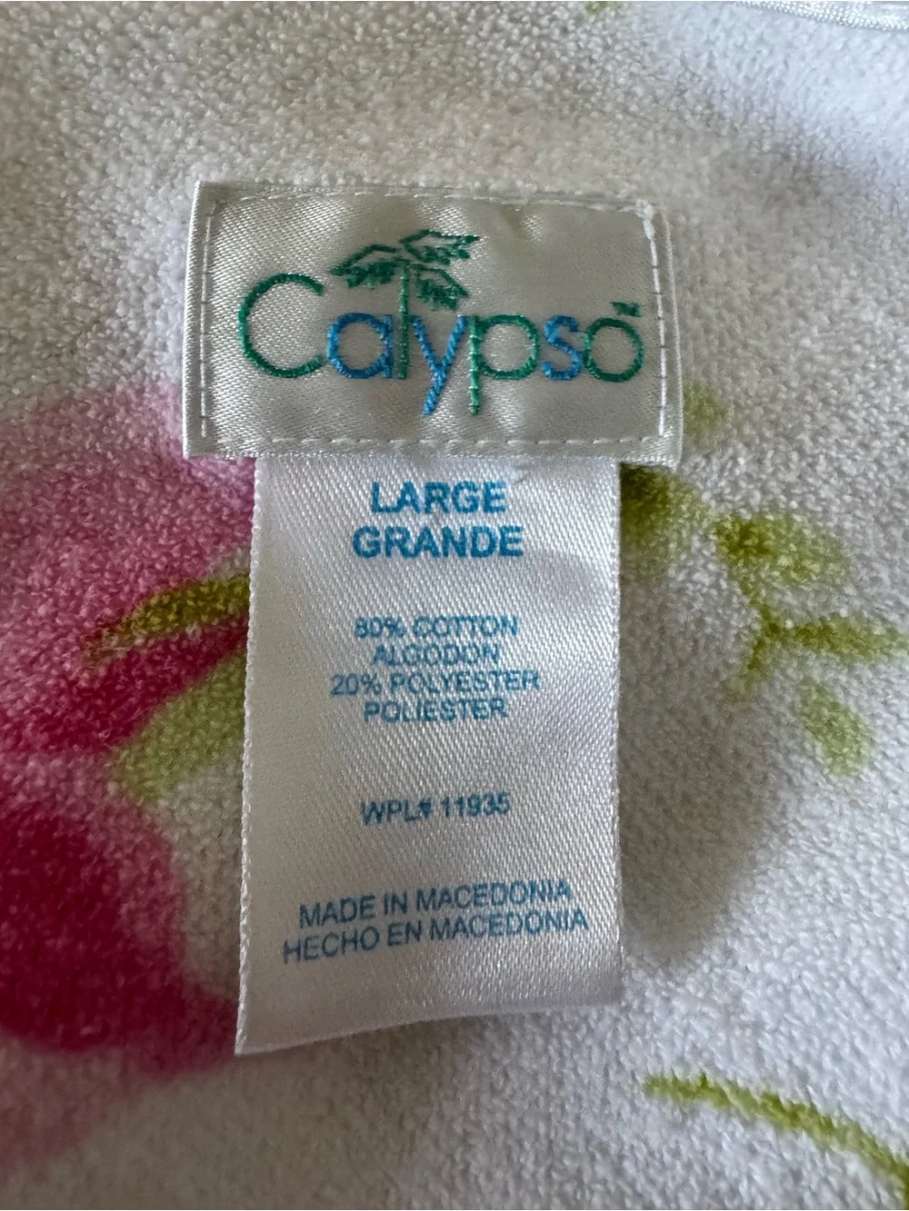 Calypso Floral Terry Cloth Housecoat Button Up Lounge Large Duster Cotton